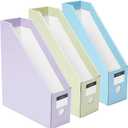 Y YOMA Cardboard File Magazine Holder, Pastel Color, 6 Pack Desktop Binder Holder with Labels Vertical File Storage Foldable Organizer Box, for Office Classroom Home Workspace