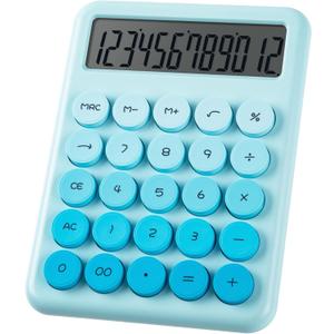 Cute Blue Desk Calculator - 12 Digit Large LCD Display, Big Button, Aesthetic Mechanical Calculator for Office & School