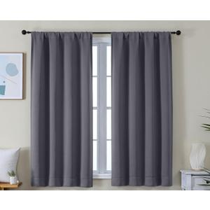 Simplebrand Ava Grey Blackout Curtains for Bedroom 63 Inch Length 2 Panels Set, Solid Thermal Insulated Energy Saving Rod Pocket Window Treatment Curtains Blackout Drapes, W40 x L63 Inch, Grey