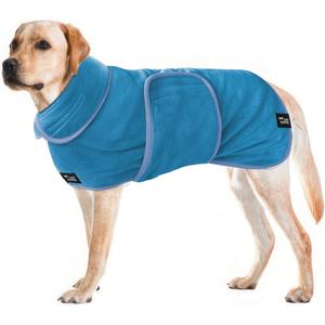 Tuff Pupper Fast Drying Dog Bath Robe | 800 GSM Plush Dog Towel Bathrobe/Dressing Gown | Super Absorbent Pet/Puppy Bathrobe | Adjustable Hood & Belly Strap | Super Soft | Fast Drying (XL, Blue)