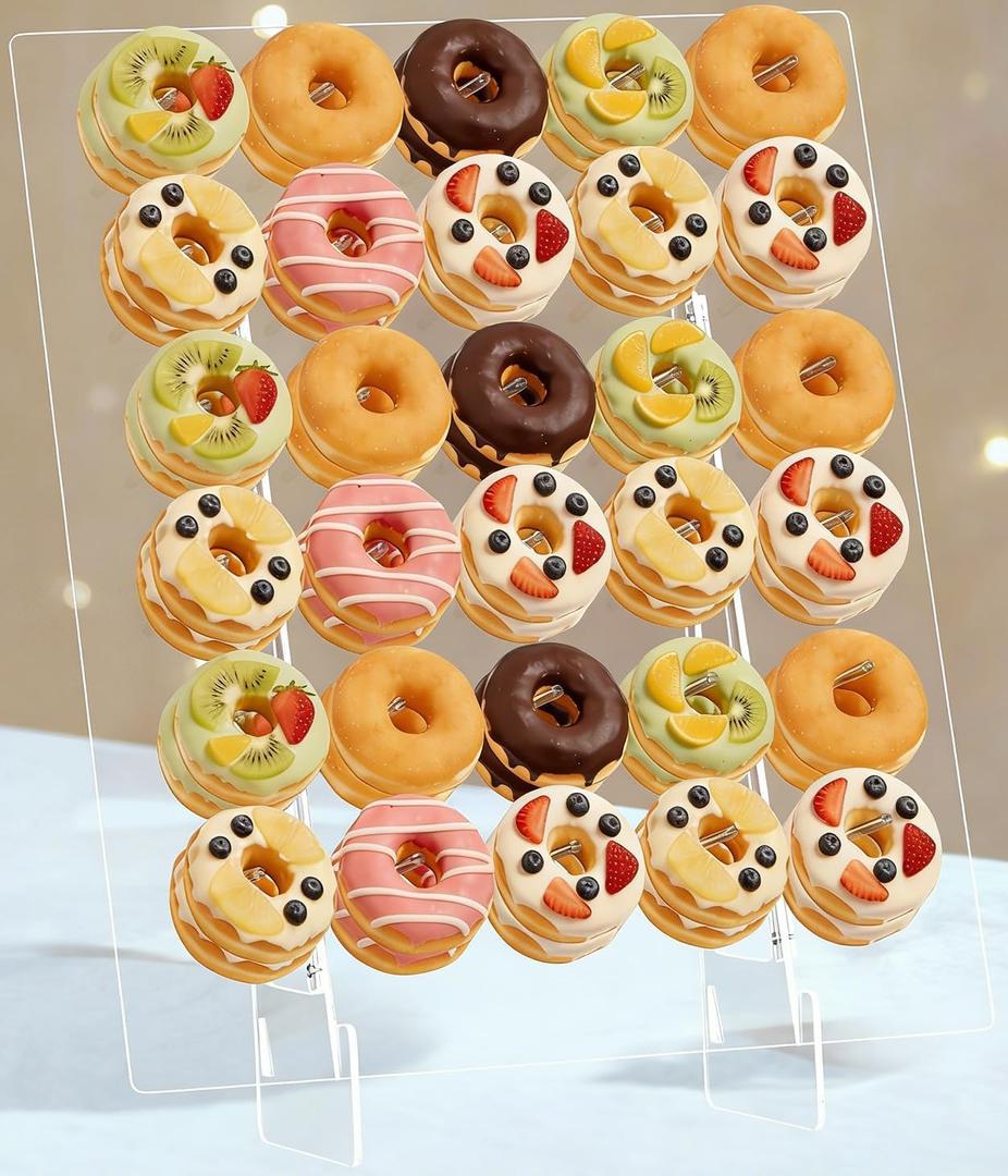 Nalwort Donut Wall Display Stand, Acrylic Donut Board Holds 60 Donuts, Large Donut Stand, Donut Holder Stand for Dessert Table, Dessert Display Stands for Party, Wedding Decor