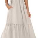 OFEEFAN Women's Casual Maxi Dresses with Pockets Ruffle Sleeve Smocked Dress XXL