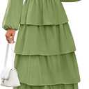 MEROKEETY Women's Summer Spring Long Sleeve Ruffle Tiered Dress 2026 Flowy Layered Square Neck Smocked Maxi Dresses (Green, S)