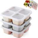 Emptycolor 3 Pack Silicone Snack Containers with Lids 4 Compartment Bento Lunch Box for Adults, Reusable Divided Food Storage for Daycare, Travel, Work, BPA Free, Microwave Safe