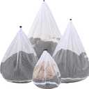 4Pcs Mesh Laundry Bags Washing Machine Mesh Wash Bags for Clothes,Underwear,Lingerie, Bed Linen with Drawstring Closure Sturdy(4 Size) (White)