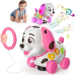 3-in-1 Musical Puppy Toys for 1 Year Old Girl Gift, Educational Baby Toy 6-12-18 Month, 1st Birthday Gift for 1 Year Old Girl Boy, First Bilingual Present for 7 8 9 10 Month Infant (Pink), Small