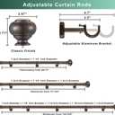 1 1/8 Inch Heavy Duty Curtain Rods, Single Curtain Rod for Window 72-144 Inch(6-12ft), Telescoping Drapery Rods with Classic Finials and Adjustable Aluminum Alloy Brackets, Antique Brown