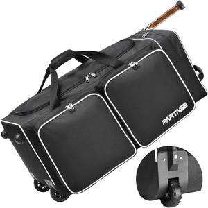 Partage Hockey Bag with Wheels, 33" Hockey Duffle Bag with Separate Shoe Compartment (Black)