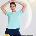 Women's Short Sleeve Workout Tops Moisture Wicking Cooling Shirts UV Protection Quick Dry Athletic Activewear (Blue, S)