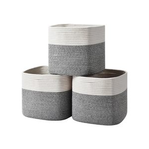 3 Pack Storage Cubes 11 Inch Cotton Rope Woven Baskets for Organizing Cube Bin Square Shelves Organizer,Classroom,Kids Toy Bins,Closet,Baby Nursery(Grey)
