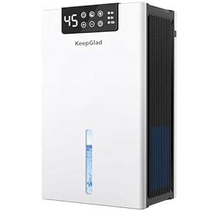 KeepGlad Dehumidifier, 98OZ Dehumidifiers for Home(1000sq.ft), Humidity Display Dehumidifier for Basement Bathroom Bedroom, Auto Shut Off, Washable Filter, Drain Hose, Timer, 7 Ambient Lights, Gray