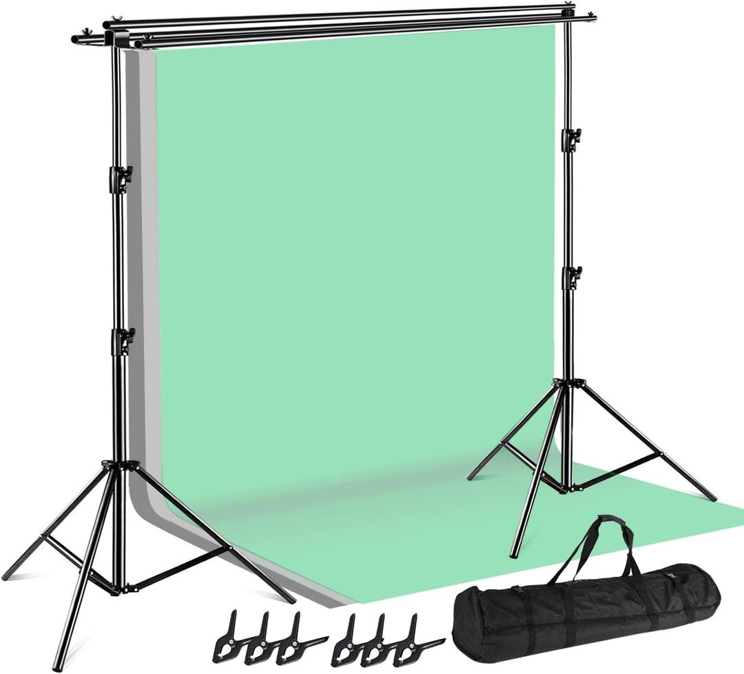 SLOW DOLPHIN Photo Video Studio Triple Crossbar 10 (W) x 8.5 (H) ft Adjustable Photography Backdrop Background Support Stands, with Mounting Bracket and 6 Pcs Spring Clamp, Carry Bag
