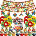 64Pcs Building Blocks Themed Birthday Party Decorations, Includes Colorful Blocks Balloons, Banners, Cake/Cupcake Toppers, Hanging Decor, Birthday Party Pack Supplies