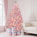 YITAHOME 7.5 FT Prelit Pink Flocked Christmas Tree, Pre-Lit Pink Spruce Artificial Christmas Tree with 1346 PVC Flocked Tips and 550 Warm-White Lights for Home, Office Decoration