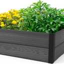 Keter 48" X 48" inches Wood Look Raised Garden Bed, Durable Outdoor Herb Garden Planter for Vegetables, Flowers, and Succulents, Grey