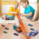 Toddler Car Truck Toys,Car Carrier Truck Toy for Kids Age 3-5 4-8,Foldable Car Track Sets with 2.8-Ft Race Track and 6 Die-Cast Race Cars, Truck Toys Gifts for 3 4 5 6 7 8+ Year Old Boys Girls(orange)