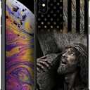 DAIZAG Compatible with iPhone Xs Case,All-Round Protection Shockproof Anti-Scratches TPU Cover,Cases for Man Woman-Jesus Retro American Wood Grain Flag