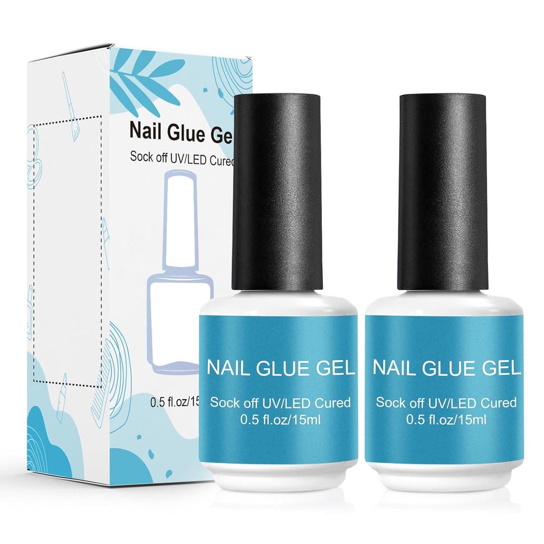 2 x Nail Glue Gel for Press-ons, Long Lasting Nail Gel Glue for Nail Tips,False Nails Tips,U V Light Required,15ml/0.5 fl oz,2pack