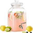 Kook Glass Drink Dispenser, with Leak-Proof Stainless Steel Spigot and Customizable Label Tag, Clear Mason Jar, Beverage Storage for Fridge, for Water, Iced Tea, Sangria, Lemonade, 1.25 Gallon