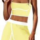 Nirovien Womens Workout Sets 2 Piece Tennis Skort Sets Golf Athletic Outfits Sports Bra and Skirt Gym Yoga Clothes (Yellow, L)