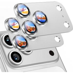 Uyiton Compatible with iPhone 17 Pro Camera Lens Protector - [Not Easy to Break][Strong Adsorption][Case-Friendly] Metal Tempered Glass Rear Camera Screen Cover - Silver, 2 Packs