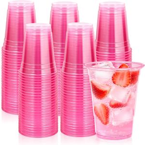 KesaPlan 100 Pack Pink Plastic Party Cups, 16 oz Disposable Wine Glasses Bulk, Pink Clear Drinking Cup for Cocktail, Cute Disposable Cups for Birthday Wedding Valentines Bachelorette Party Holiday