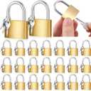 24 Pcs Solid Brass Padlocks Keyed Alike, Locker Locks with Same Keys, Weatherproof Strong, 30mm 1-3/16'' Small Yellow Gym Lock, for Toolbox, Luggage, Storage Unit, Backpacks