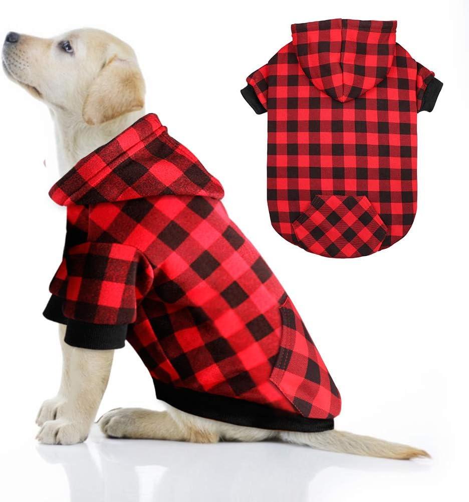Red Plaid Dog Hoodie Sweater for Dogs Pet Clothes with Hat and PocketXL