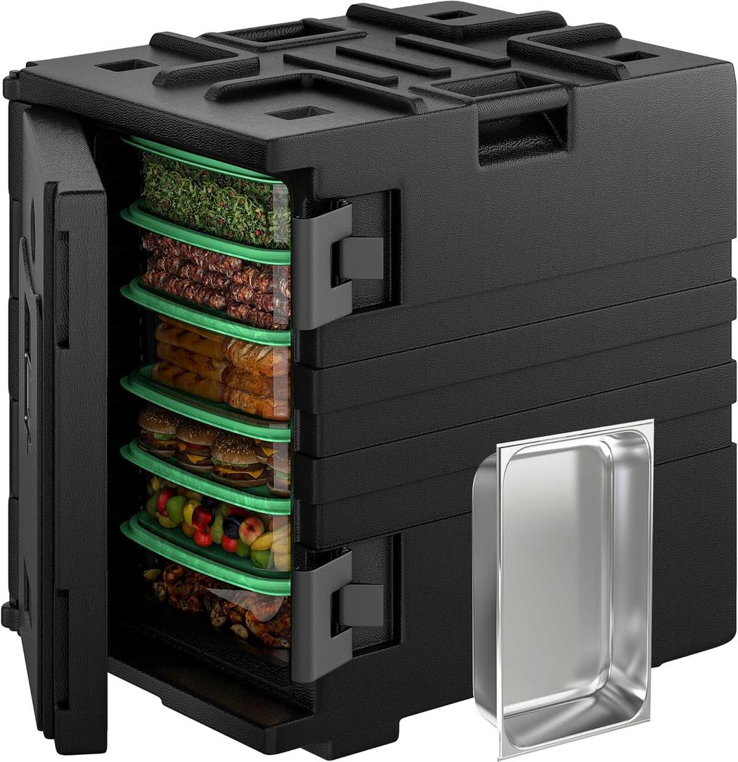 YITAHOME Insulated Food Pan Carrier, 95 Qt LLDPE Hot Box for Catering w/Stainless Steel Pan, Catering Food Warmer with Swivel Casters for 6 Full-Size Pans, Stackable Design for Restaurant Gathering