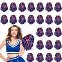 24 Pcs Pom Poms Cheerleading Cheerleader Spirited Cheer Baton Handle Metallic Foil for Sports Team Party Dance Cheering (Red, Blue)