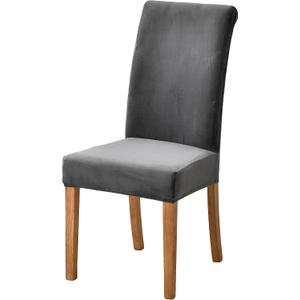Velvet Chair Covers for Dining Chairs Set of 6, Stretchy Soft Parson Chair Covers Removable Washable Kitchen Dining Room Chair Slipcovers with Elastic for Universal Fit (Dark Grey)