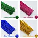 400Pcs Pipe Cleaners Craft Set(Including 130 PCS Mix Pompom), Glitter Pipe Cleaners with 4 Assorted Colors for Crafts,Glittery Chenille Stems, DIY Art Supplies Pipe Cleaners for Decorations