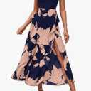 BTFBM Women Casual Sleeveless Summer Dresses 2025 Spring Crewneck Patchwork Boho Floral Ruffle Cocktail Party Midi Dress Size Medium