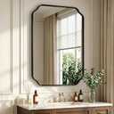 32"x24" Black Wall Bathroom Mirror, Scalloped Edge Vanity Mirror
