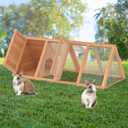 Rabbit Hutch, Small Chicken Coop Outdoor A-Frame Quail Cage with 2 Door & Run Cage Wooden Triangle Quail Hutch with Ventilating Wire Poultry Hutch for Small Animal (Wood)