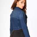JMOJO 2026 Cropped Denim Jacket for Women Stretchy Fitted with 2 Pockets Lightweight Trendy Short Jean Shacket