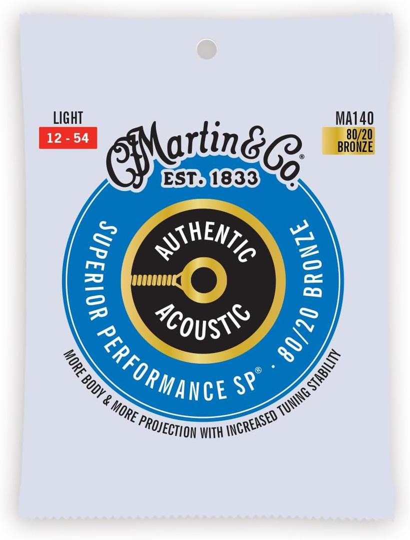 Martin Authentic Acoustic Guitar Strings, Superior Performance Light 12-54, 80/20 Bronze