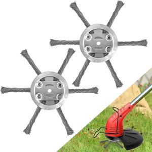 6 inch Steel Wire Weed Brush Cutter Trimmer Head Electric Weed Blades Head Wired Trimmer Head Replacement Weed Wackers Attachment for Electric Cordless String Trimmers, Weed Wrecker (2 Pack)