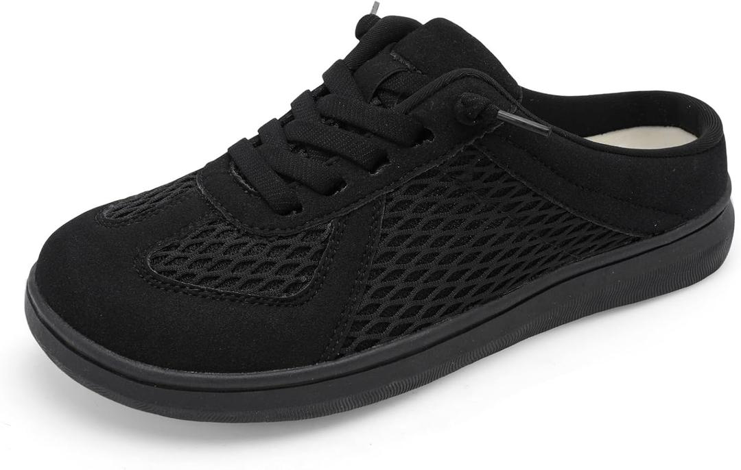 LeIsfIt Mules for Women Wide Slip-on Mule Shoes Breathable Walking Shoes Comfortable Backless Sneakers with Removable Sole, Black, 40