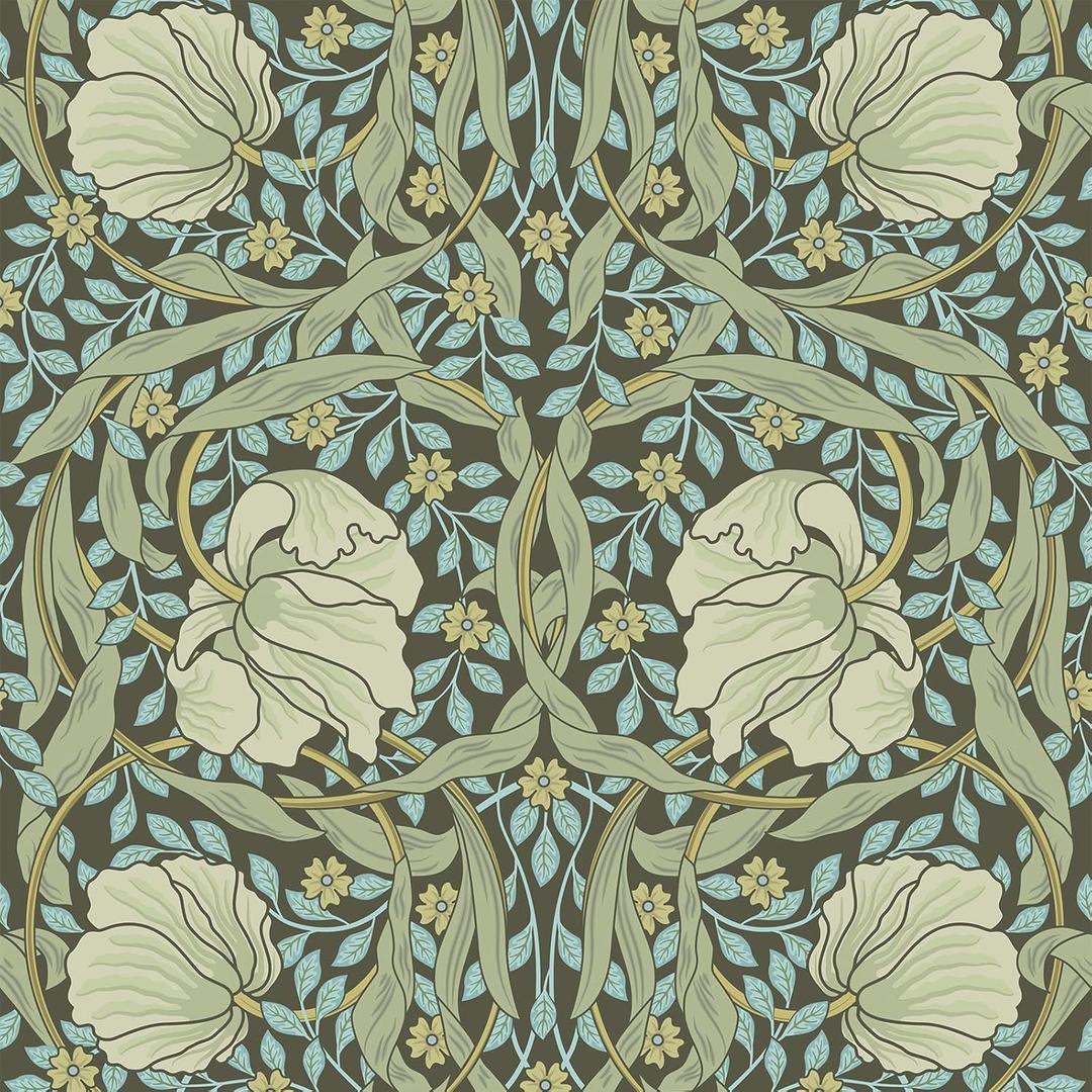 VEELIKE Dark Olive Pimpernel Floral Peel and Stick Wallpaper Vintage William Morris Wallpaper for Bedroom Living Room 17.7''x354'' Self Adhesive Contact Paper for Cabinets Moody Wall Paper Removable