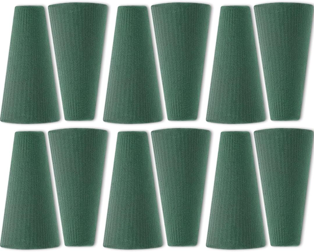 Shihanee 12 Pcs Floral Foam Cones for Artificial & Fresh Flowers, 4.72 x 2.8 Inch Wet & Dry Green Foam Blocks for Cemetery Vase Inserts, Wedding Centerpieces, and DIY Flower Arrangement Supplies