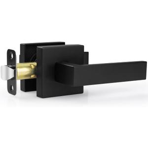 Estmoon 1 Pack Passage Door Handle Matte Black Door Lever, Interior Door Knob Square Heavy Duty Non-Locking Handlesets Hall Closet Handle, Reversible for Right & Left Sided Doors