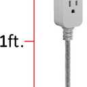 GE 3-Outlet Power Strip Extension Cord with Multiple Outlets 6 Inch Braided Short Cord Extension Cord Grounded Flat Plug ETL Listed Gray 53199