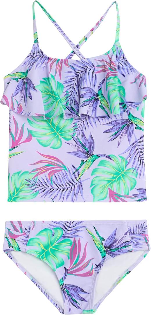 Kanu Surf Girls' Charlotte Flounce Tankini Beach Sport 2-piece Swimsuit (10, Kylie Purple)
