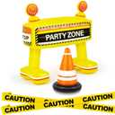Liliful 3 Pcs Construction Birthday Party Decoration School Bus Party Favors Inflatable Barricade Kit Include 33'' Inflatable Barricade,Traffic Cone and Bright Yellow Caution Tape Party Supplies