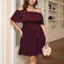 SCOMCHIC Women's Plus Size Cocktail Dress Off The Shoulder Flowy Pleated Wedding Guest Party Short Dress
