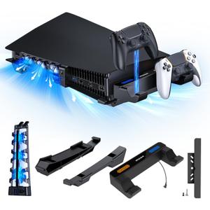 NexiGo PS5 Horizontal Stand with Charging Station for PS5 and Edge Controllers, Silent Cooling Fan with Adjustable Speed, [Auto Power On/Off], Compatible with PS5 Disc & Digital Editions, Black