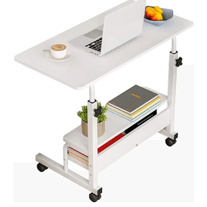 Adjustable Height Mobile Computer Desk for Small Space Rolling Writing with Wheels Corner Home Office Study Portable Bedrooms Work Size 31.5x15.7 Inch Storage Gaming Table, White