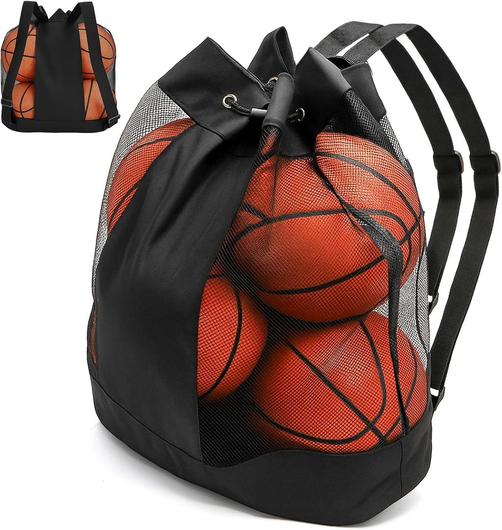 Large Ball Bag, Mesh Sport Bag with Adjustable Double Strap, Drawstring, Heavy-duty Soccer Organizer Beach Toy Storage for Football, Basketball, Volleyball, Training