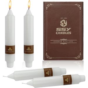 7 Inch Short Taper Candles Candle SticksHandmade Unscented Set of 4 Smokeless Candlesticks Tapered Candle for Wedding Home Decoration(White)